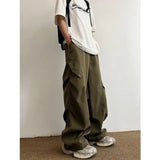 Riolio  Boyfriend Men's Clothing Trousers Cargo Wide Leg Solid Color Elastic High Waist Pockets Spring Autumn High Street England Pants
