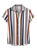 Riolio Men's Shirt Vertical Mixed Stripes Button-Up Men's Clothing Casual Silky Blouse Top Short Sleeved Shirts for Men