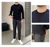 Riolio  New Autumn Fashion Men T-shirt Light Luxury Solid Color Long Sleeve Tops Leisure Streetwear Casual O Neck Basic Shirts M-3XL