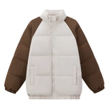 Riolio  Versatile Casual Patchwork Unisex Winter Parka Coat Color Blocked Stand Collar Pocket Quilted Jacket for Male Loose Fit Men Coat