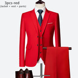 Riolio WELL DRESSED MEN 3 Piece Men's Wedding Suit Fashion Men's Slim Solid Color Business Office Suit Sets Large Size Men Blazer+ Pants + Vest