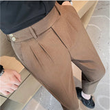 Riolio British Style Autumn New High Waist Twill Pleat Design Casual Trousers Fashion Man Slim Fit Simple Social Party Suit Pant 38-28