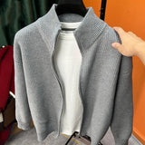 Riolio  Autumn and winter versatile solid color zipper cardigan men's knitted sweater popular slim fit sweater jacket men's stand up col