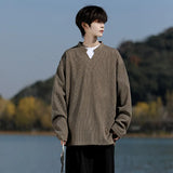 Riolio Long Sleeve V-Neck T-Shirt mens Solid Color Spring  Casual Basic Top  Plain Tee Shirt Breathable Comfort Stretch Soft plus size