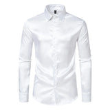 Riolio Sexy Men's Satin Silk Shirts And Blouses Solid Color Slim Fit Party Long Sleeve Social Shirt Man Clothing