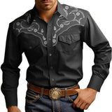 Riolio  Men's Western Style Floral Print Shirt Long Sleeve Button Cowboy Shirt with Chest Pockets