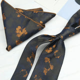 Riolio  2PCS Neck Tie Set Luxury Brown Floral Dots Neckties Khaki Striped Handkerchief Polyester Woven Pocket Square Shirt Accessories