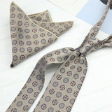 Riolio  2PCS Neck Tie Set Luxury Brown Floral Dots Neckties Khaki Striped Handkerchief Polyester Woven Pocket Square Shirt Accessories