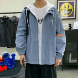 Riolio Hooded Cargo Jackets Men Autumn Fake Two Pieces Zipper Coats College Oversize Baggy Streetwear Ins Baseball Windbreaker Classic