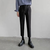 Riolio  Trendy Youth Men's Pants Straight Leg Suit Trousers Korean Style Slim Fit Casual Fashionable Nine Points