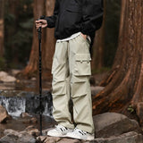 Riolio  American Work for Men Loose Spring and Autumn Casual Pants with Multiple Pockets Quick-drying Pleated Wide-leg Pants