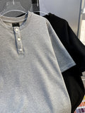 Riolio American Retro Henry Neck Short-sleeved T-shirt Korean Style Fashion Waffle Loose Niche Design Sense Casual T-shirt Trendy Top
