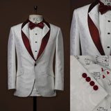 Riolio  Men's Suit Jacquard One Piece Blazer One Button Red Satin Sheer Lapel Formal Tuxedo Wedding Groom Formal Tailored Costume Homme