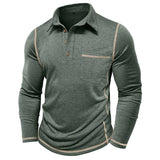 Riolio  New Autumn and Winter Men's Long-sleeved Polo Shirt European and American Lapel T-shirt American Top