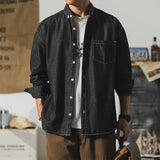 Riolio  Autumn New Men's Long Sleeve Denim Shirt Classic Black Blue Loose Lapel Collar Coats Fashion Korean High Street Male Clothes Top