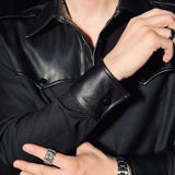 Riolio  Men Shirt Pu Leather Stitching Slim Fit Casual Shirt Spring Streetwear Fashion All-Match Long-Sleeve Top Men'S Clothing New