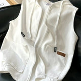 Riolio  High street sleeveless jacket hoodies women college style streetwear summer grey jackets for women y2k casual short sleeve coat