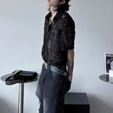 Riolio  Mens Shirts See-Through Sexy Casual Shirts Streetwear Fashion Vacation Breath Niche Short-Sleeved Tops Men'S Clothing New