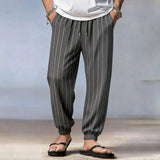 Riolio  Men's Vertical Striped Jogger Pants Drawstring Waist Casual Tapered Trousers Lightweight Beach Bot for Summer