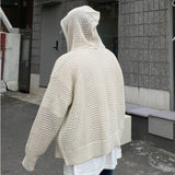 Riolio Vintage Knit Mesh Coat for Men Hole Hooded Cardigan Long Sleeve Tee Male Casual Summer Japanese Streetwear Hip Hop