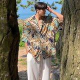 Riolio Summer Short Sleeved Shirt Men Oversized Casual Printed Shirt Men Streetwear Korean Loose Floral Shirts Mens Hawaiian Shirt