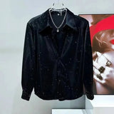 Riolio  Sequined Shirt Men's Korean Style Handsome Street Casual Long-sleeved Shirt Trendy Brand Fashion Y2K Men's Clothing