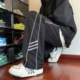 Riolio  Spring Men's New Fashion Pants Youthful Vitality Drawstring Striped All-match Daily Loose Straight Casual Wide Leg Trousers
