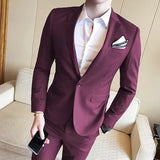 Riolio Blazers Jacket Pants Vest 3 Pcs Set / Fashion New Men's Casual Boutique Business Solid Color Slim Dress Suit Coat Trousers