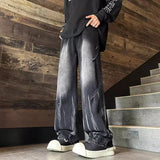 Riolio New Gradient Straight Jeans For Men Y2K Vintage Tie-dye Wash Denim Trousers Black High Street Baggy Jean Pantalones Hombre