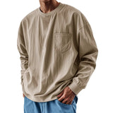 Riolio  Spring Autumn Round Neck T-Shirts Men Solid Long Sleeve Casual Tshirt Male Loose Pocket Fashion Tees Streetwear Sports Tops Man