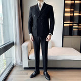 Riolio  Black Black Slim Fit Three Piece Suit Korean Style Double Breasted Autumn Winter Men's Fashionable AE Stock