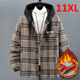 Riolio Plus Size 10XL 11XL Plaid Parkas Men Winter Thick Jacket Coat Plaid Fashion Casual Winter Hooded Jackets Big Size 11XL 10XL Male