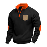 Riolio  Cross-border winter men's loose heavy-duty velvet stand-up collar contrasting color patch zipper pocket long-sleeved sweater