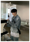 Riolio Autumn Denim Set Men Denim Jacket +Wide Leg Straight Jeans Casual Loose Solid Color Korean Style Street Stand Collar 2pcs Suit