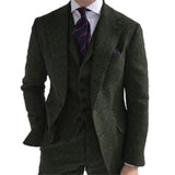 Riolio  New Wool Tweed Winter Men Suit's For Wedding Formal Groom Tuxedo Herringbone Male Fashion 3 Piece Suit (Jacket + Vest + Pants)