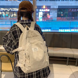 Riolio  Portable Bookbag Students Backpack Striped Velvet Large Capacity School Bags Solid Color Travel Bag