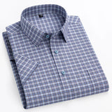 Riolio  plus size 14xl 100%cotton oxford hight qulity summer short sleeve shirts for men slim fit formal shirt soft plaid office clothes