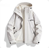 Riolio  Men's Windproof Hooded Jacket Solid Red Multi-Pocket Casual Outdoor Hiking Windbreaker Coat