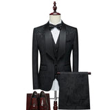 Riolio  Black Three-Piece Suit Wedding Groom Set Men's Formal Wear Slim Fit Business Casual Polyester Fiber Fashion Urban Style