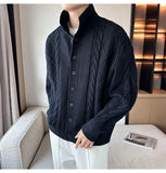 Riolio New Korean Style Jacquard Men Cardigan Jackets Fashion Luxury Knitted Button-down  Long Sleeve Sweater Coat Winter Warm Knitwear