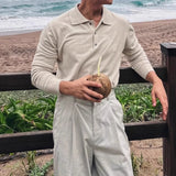 Riolio  New Korean Fashion Men Polo Sweater Light Luxury Knitted Solid Color Long Sleeve Pullover Premium Quality Skin-friendly Knitwear