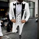 Riolio  Elegant 3 Piece Men's Velvet Tuxedo Suit Slim Fit Peak Lapel Blazer Vest And Pant Set for Business Wedding And Party