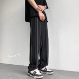 Riolio  Spring Summer New Elastic Waist Striped Contrast Color Straight Pants Man High Street Casual Loose Drawstring All-match Trousers