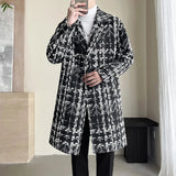 Riolio British Style Jacquard Pattern Trench Coat Men Autumn Winter Mens Medium Long Coat Business Casual Streetwear Windbreaker