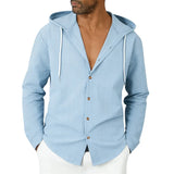 Riolio  Men's Striped Hooded Shirt Long Sleeve Button Down Casual Linen Blend Hoodie Shirt for Daily Wear