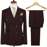 Riolio  Autumn Winter Double-Breasted Thick Stripes Suits for Men Slim Fit 2 Piece Set Blazer Pants Office Smart Casual Wedding New