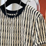 Riolio Summer Men's Clothing Luxury Korean Popular Textured O Collar T-shirt Streetwear Leisure Short Sleeve Solid Color Retro Fashion