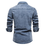 Riolio Cotton Men Denim Shirts Double Pocket Solid Color Casual Male Cowboy Shirts New Autumn Slim Quality Shirts for Men