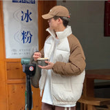 Riolio  Versatile Casual Patchwork Unisex Winter Parka Coat Color Blocked Stand Collar Pocket Quilted Jacket for Male Loose Fit Men Coat