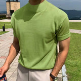 Riolio  Summer New AliExpress Men's Spot Korean Version Base Shirt Foreign Trade Solid Color Turtleneck Short Sleeves